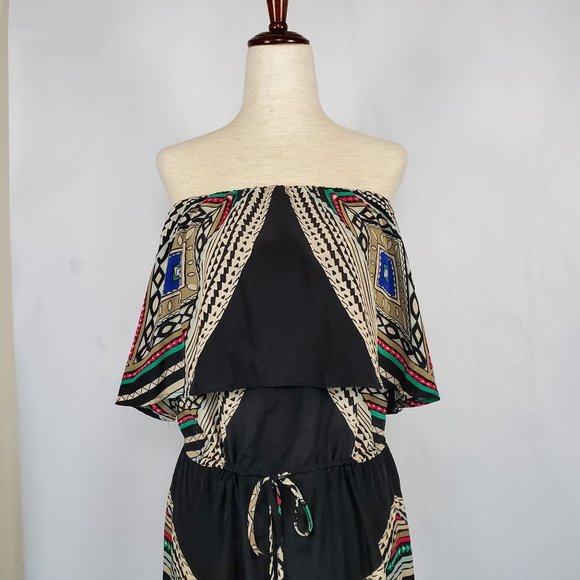 Massimo Womens Dress sz S Strapless black multicolor maxi length - Picture 5 of 8